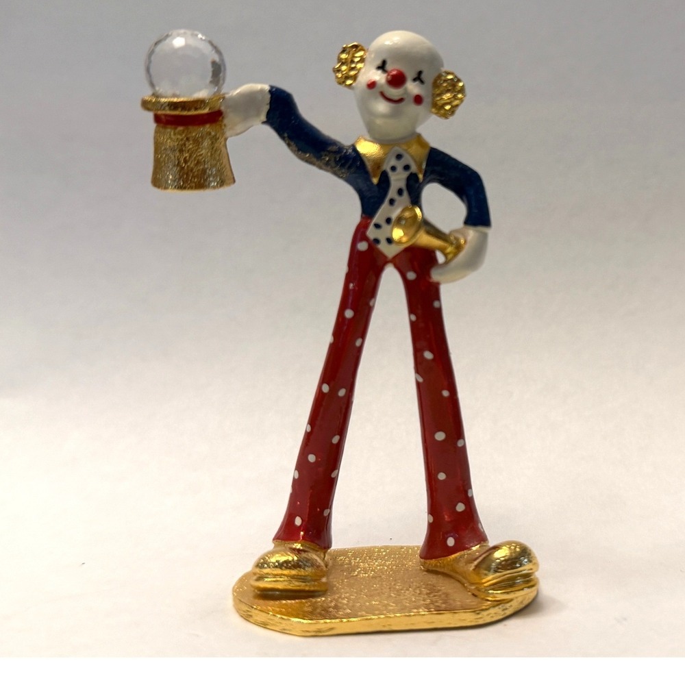 Ron Lee Vintage Miniature Clown Figurine Red Polka Dot Pants Crystal Ball 1988